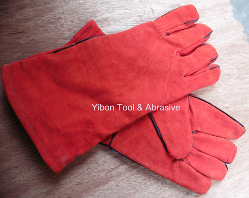 13" Red color Leather Welding Gloves